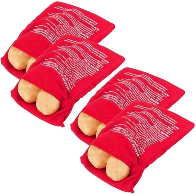 Roofei 4 Paquets de Cuiseur de Pommes de Terre Réutilisable pour Micro-Ondes, Pochette de Cuiseur de Pommes de Terre Rouge, Sac de Cuiseur de Pommes de Terre pour Micro-Ondes Parfait pour des Pommes de Terre en Seulement 4 Minutes