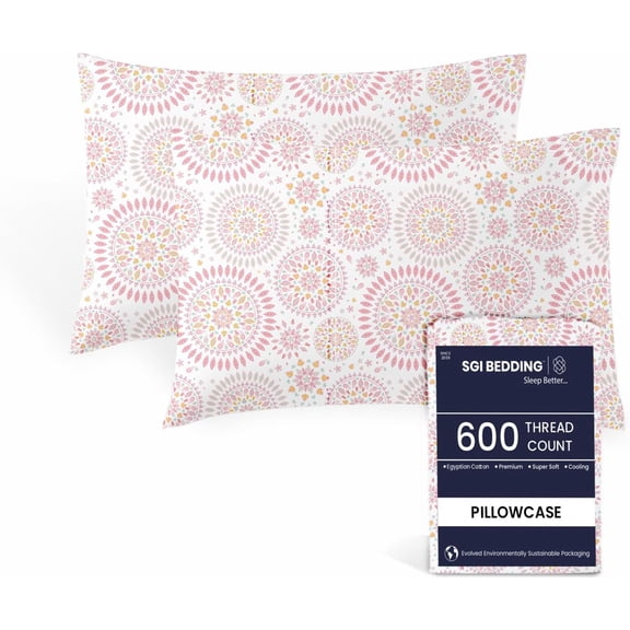 SGI Bedding 600 TC Pillowcase Set Boho Mandala Print 2 Piece King Size