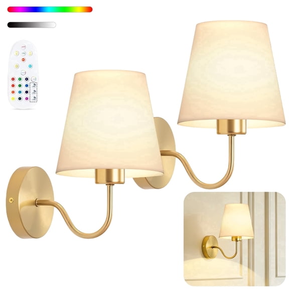 DAYBETTER Battery Operated Wall Sconces Set of 2, 3 ColorTems & RGB Cordless Rechargeable Warm Lights with Remote Control for Home Decor