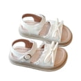 thumbnail image 2 of CUZIBR Girls Baby Sandals Summer Fashion Cute Bow Lace Trim Adjustable Ankle Strap Open Toe Comfortable Flat Thick Soles Shoes Non- Lightweight Princess Sandals Footwear,Beige,3.5-4 Years, 2 of 5