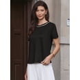 thumbnail image 4 of DARING DIVA Women's Tweed Neck Tops 2026 Short Sleeve Summer Elegant Blouse XS Black, 4 of 6