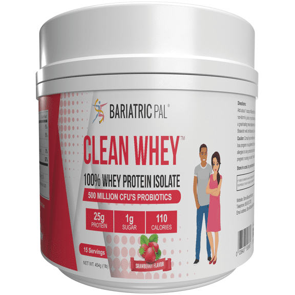 Clean Whey Protein (25g) by BariatricPal with Probiotics - Strawberry (15 Servings)