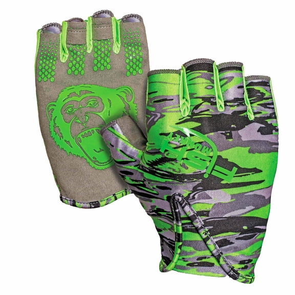 Fish Monkey FM18-VSG-L Stubby Guide Mens Neon Green Shortened Finger UV Gloves