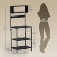 thumbnail image 2 of Black Baker's Rack with Power Outlet & USB Ports - Kitchen Microwave Shelf with Hooks - 60.2" Tall Storage Unit for Living Room, Dining Area, 2 of 7