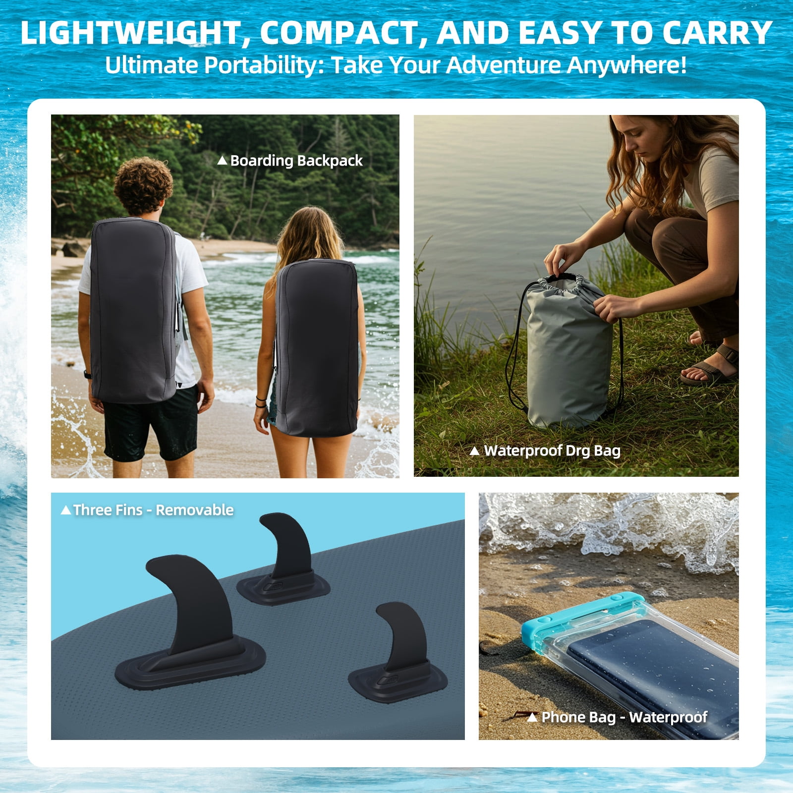Danrelax 10.5' Inflatable Stand Up Paddle Board SUP Kit with Paddle, Pump, Backpack, Blue