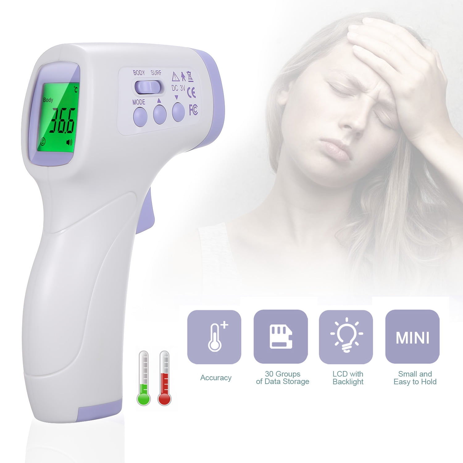 Noncontact Infrafred Thermometer Forehead Ear Thermometer 0.5s Fast
