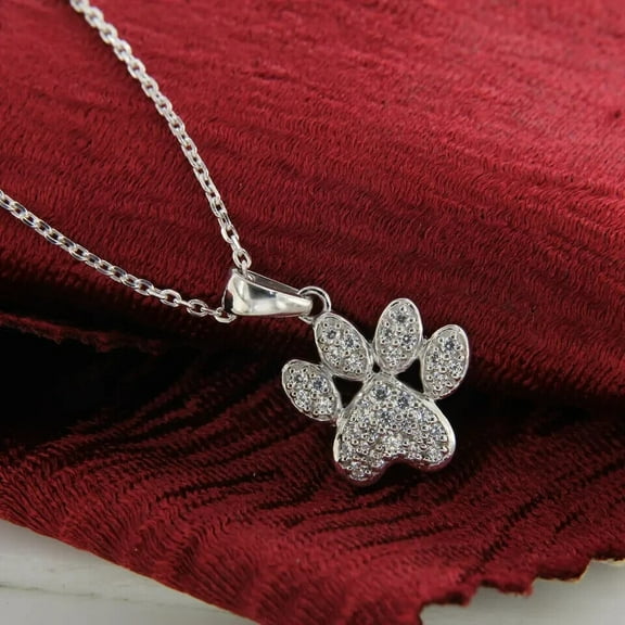 2.00Ct Round Cut Dog Paw Pendant 14K White Gold Plated Simulated Diamond