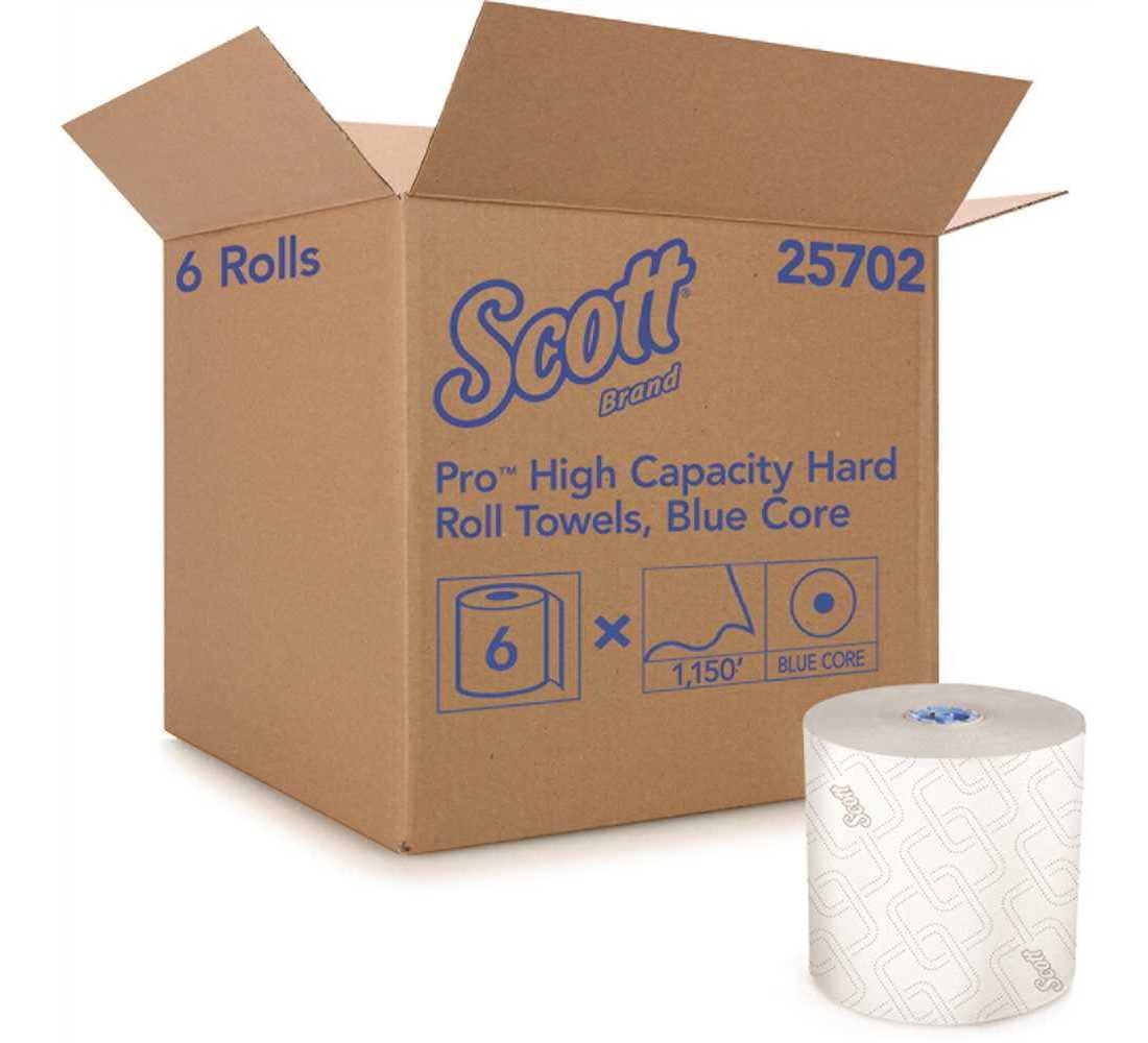 Scott Pro Hard Roll Paper Towels with Elevated Scott Design for Scott Pro Dispenser, Blue Core Only, 1150 ft Roll, 6 Rolls/Carton