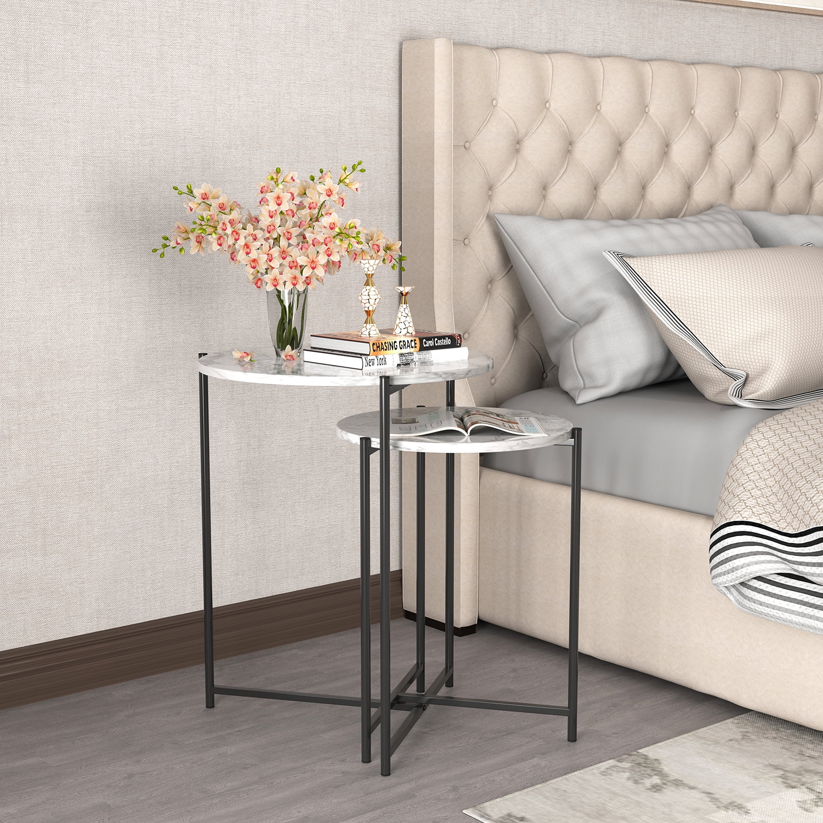 Private Jungle 2PCS Modern Nesting Side Table, Metal Frame Coffee Table for Living Room, Bedroom, Black Private Jungle 2PCS Modern Nesting Side Table, Metal Frame Coffee Table for Living Room, Bedroom, Black