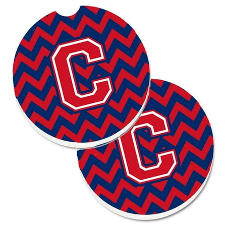 

Letter C Chevron Yale Blue & Crimson Set of 2 Cup Holder Car Coaster