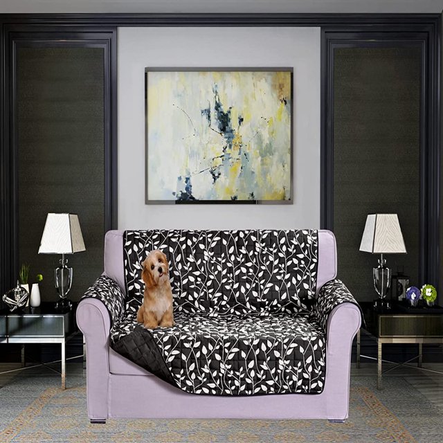 CHOK 2024 Housse de Sofa Réversible Résistante à l'Eau Protège-Meubles Housses de Canapé pour Animaux Smart Leaf Sofa Surdimensionné Noir