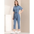 thumbnail image 3 of DARING DIVA Women's Button Up Tie Waist Jumpsuit with Pockets L Blue, 3 of 6