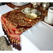 Tulla Traditional Floral Design Table Runner with multi Tassels, Embroidery Print Table Runner and Table Mat. Polyester Cotton Material