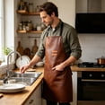 thumbnail image 6 of Stylish Faux Leather Kitchen Apron with Large Front Pocket Water Repellent Stain Resistant Adjustable Neck Strap for Cooking Grilling Home Commercial Use for Men and Women, 6 of 6
