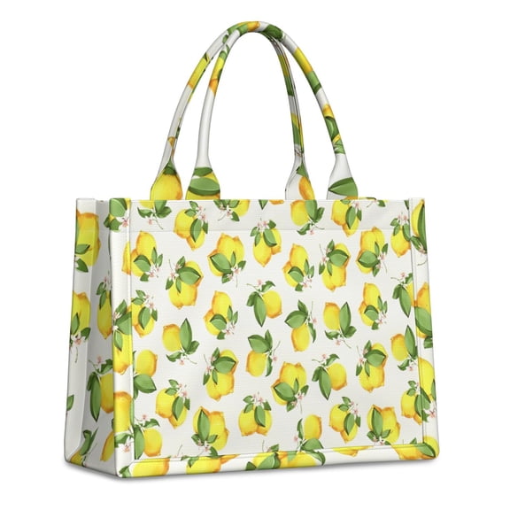 Large Capacity Tote Bag,Yellow Lemon Fruit Flowers White Pattern Handbag Fashion Luxury Tote Bag,15.7"x13"x 5.1" Inches,Laptop Compatible