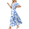 thumbnail image 4 of INSPIRE CHIC Summer Floral Maxi Dresses for Women's Short Sleeve Belted Flowy Beach Vacation Long Dress XS Blue, 4 of 6