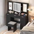 thumbnail image 4 of Ktaxon Large 47.24" Lighted Makeup Vanity Table Set with DIY Pegboard Design, 3-Drawer Dressing Table with Charging Station, Bedroom Makeup Table, Black, 4 of 12