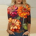 thumbnail image 2 of CYMMPU 3/4 Sleeve Blouses for Women Dressy Casual Tunic Tops Crew Neck Fall Trendy Shirts Spring Tops Flower Pattern Loose Fit Lightweight Basic Tees Multicolor XL, 2 of 5