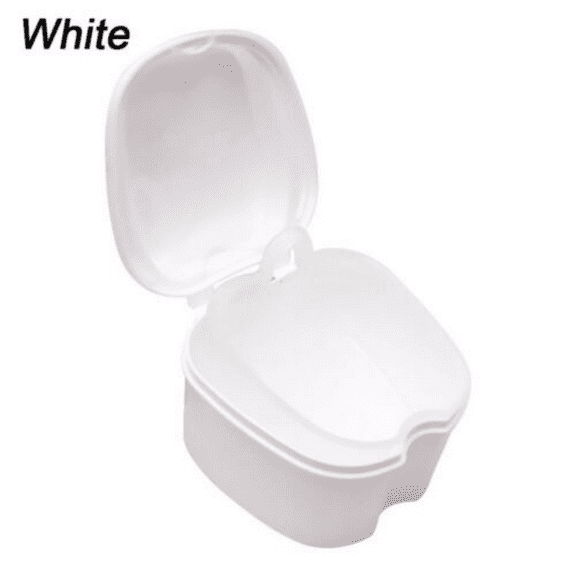 Denture Bath Case Dental False Teeth Storage Box w/ Hanging Net Container ~2025-White