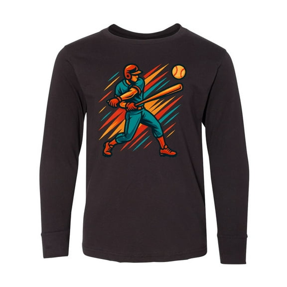 Inktastic Baseball Player Action Retro Sports Long Sleeve Youth T-Shirt