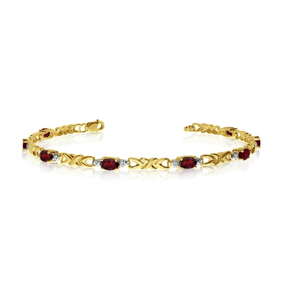 14K Yellow Gold Oval Garnet and Diamond Bracelet