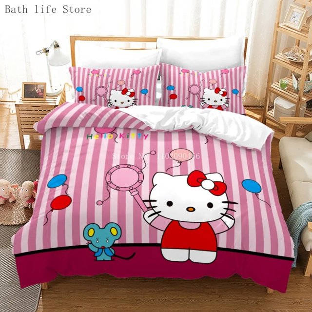 Hot Cute Hello Kittys Bedding Set Quilt Cover Set Duvet Cover Set Pillowcase Home Textiles Children Kids Bedroom Decorate Gift RJ