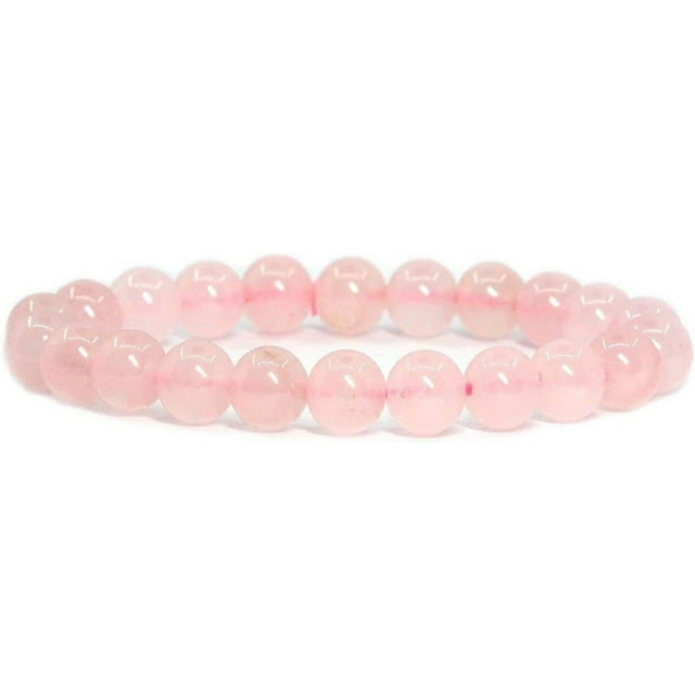 Natural Rose Crystal Gemstone 8mm Round Beads Stretch Bracelet 7" Unisex