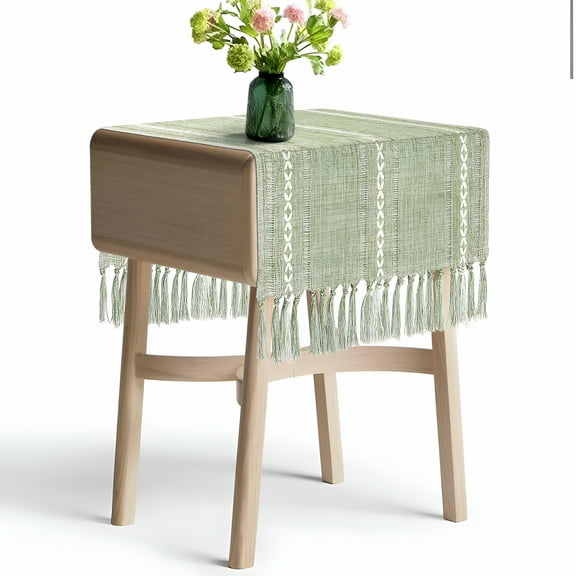AUQ Boho Short Table Runner 15.7 x 36"es,Spring Sage Green Coffee Tablecloth,Wide Green Tabletop Doily,Nightstand Dresser Flag Scarf,Bedside Table,Rustic Farmhouse Home Decor