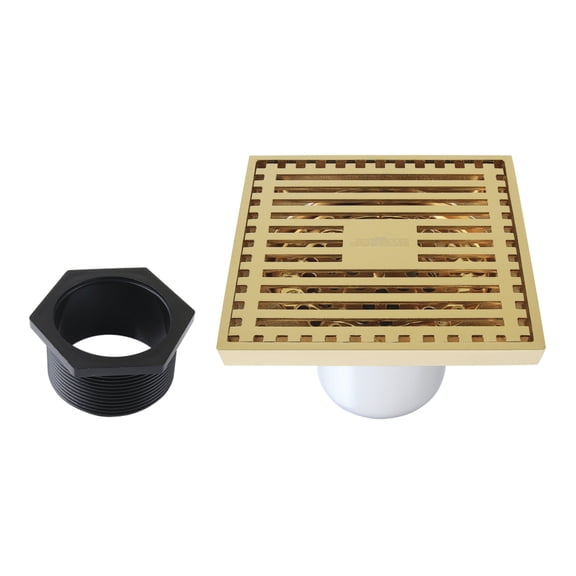 Kingston Brass BSF4464PB Watercourse 4-Inch Brass Square Grid Shower Drain with Hair Strainer in Polished Brass