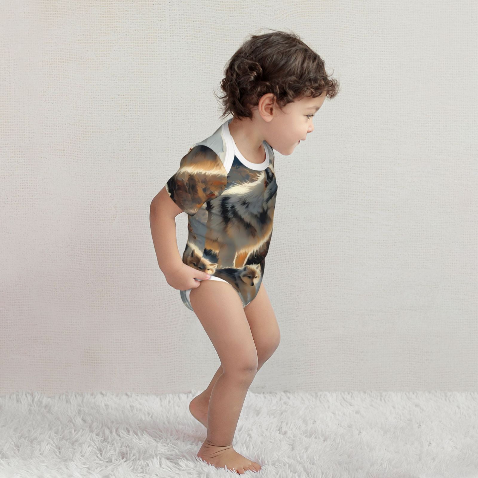 Xecao Wolf Family Winter Wonderland Print Baby and Toddler Short Sleeve Bodysuit,One-piece 100% Organic Cotton for Infant Baby-2 Years