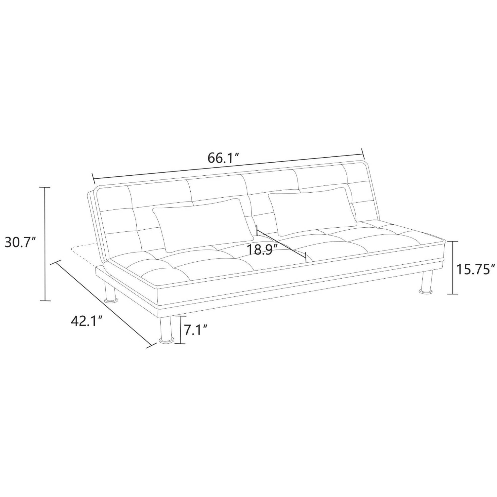 Futon Sofa Bed, Linen Comfy Futon Couch Bed with 2 Pillows, Convertible Sleeper Sofa for Living Room, Grey