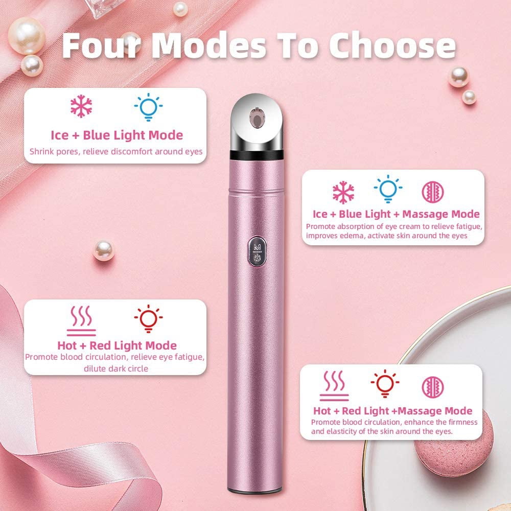 Hot and Cold Eye Massager, Eye Facial Massager Wand with 42芒聞聝 Heated Sonic Vibration Massage for Eyes Dark Circles Anti-, USB Rechargeable Anti-aging Eye Roller,Pink,F77099