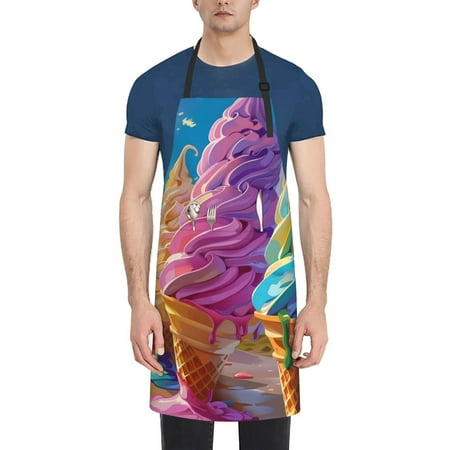 

Vsdgher Rainbow Melting Ice Cream Waterproof Apron with 2 Pockets Kitchen Chef Aprons Bibs for Grooming Cooking Baking Painting Gardening