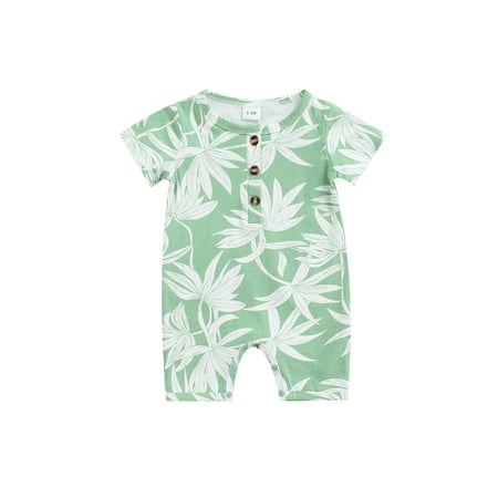 

Canrulo Infant Toddler Baby Romper Unisex Plant Tree Print Short Sleeve Jumpsuit Sunsuit Clothes Green 3-6 Months