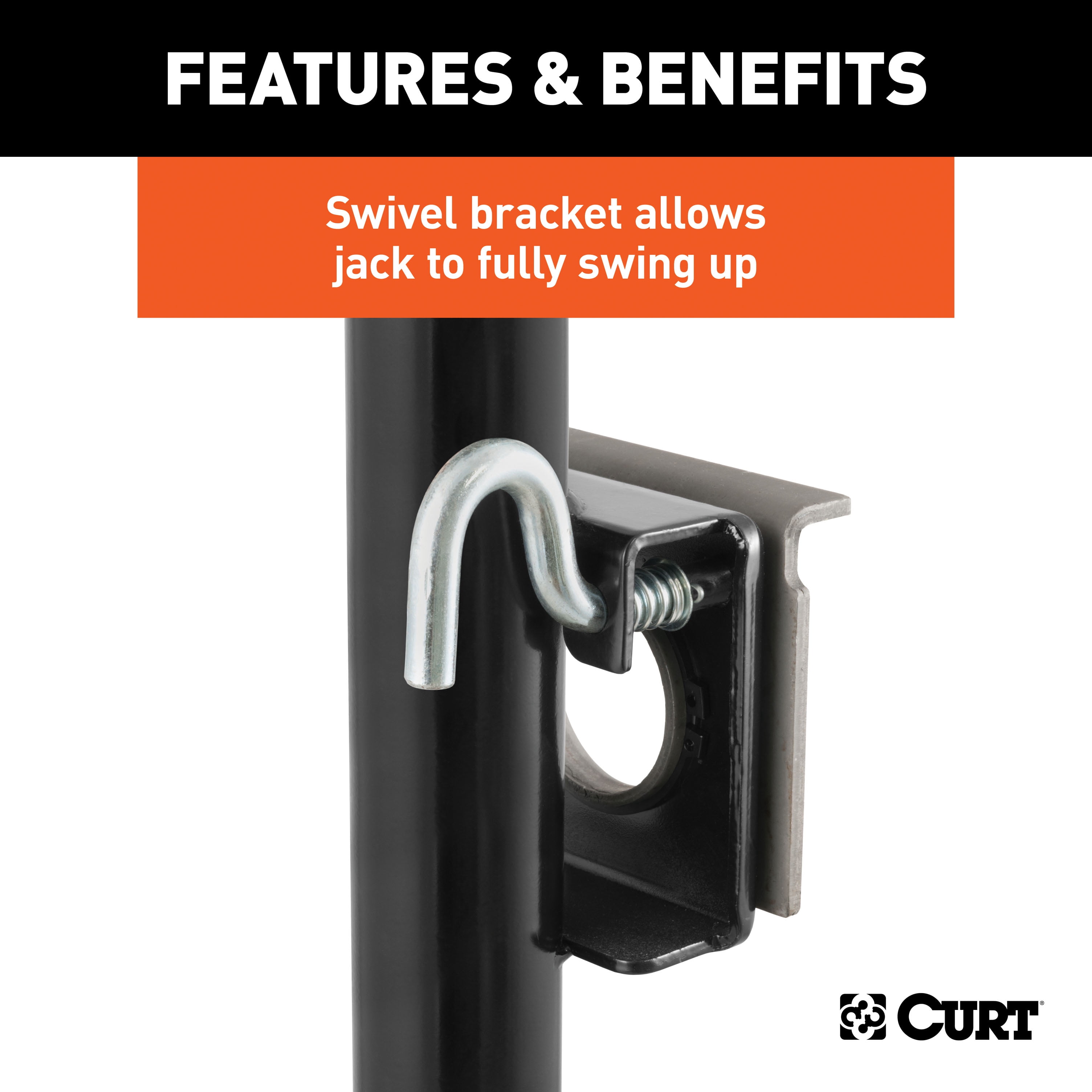 CURT 28300 Weld-On Bracket-Style Swivel Trailer Jack, 2,000 lbs. 10-1/2 Inches Vertical Travel