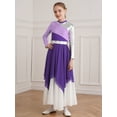 thumbnail image 3 of TSSOE Kids Girls' Metallic Color Block Contemporary Praise Dance Dress Irregular Hem Worship Praisewear Purple 8, 3 of 5