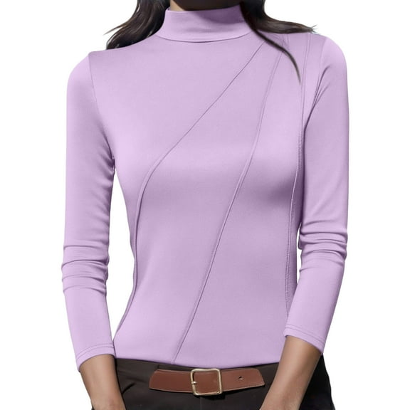 ZUKMRJPC Women's Mock Turtleneck Long Sleeve Shirts Solid Color Fleece Lined Slim Fit Pullover Fall Winter Warm Basic Running Workout Tops
