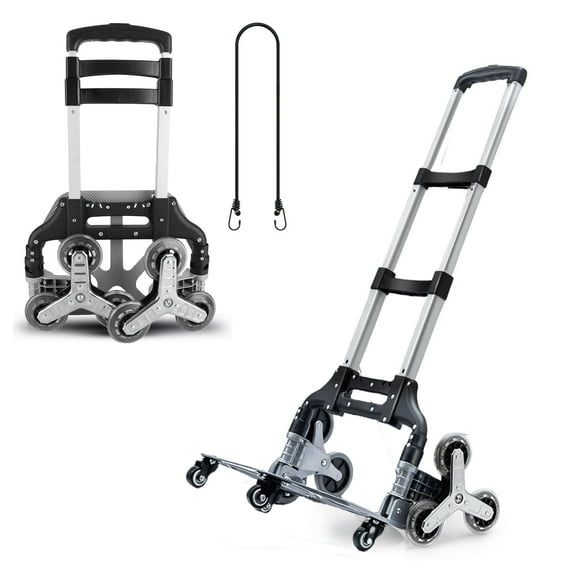 Stair Climbing Cart, 220 lbs Capacity, Foldable Heavy-Duty Hand Truck with 33.8-41.7 inch Adjustable Handle Height, 4 Universal Wheels & Elastic Ropes, Multipurpose Dolly for Warehouse Shopping
