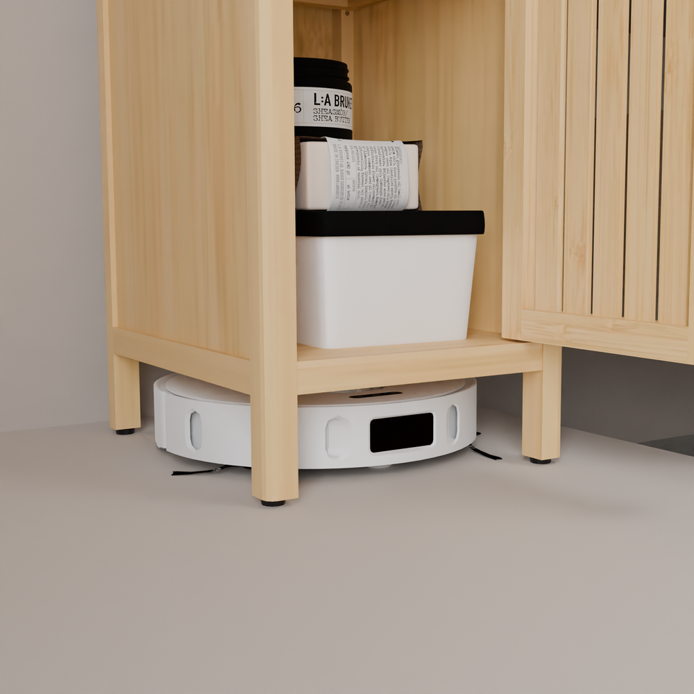 LUMAMIN Narrow Bathroom Storage Cabinet, Thin 65" Tall Bamboo Cabinets Corner Pantry with 4 Shelves & Open Compartment for Bedroom, Small Spaces, 10.6x13x64.6 inches
