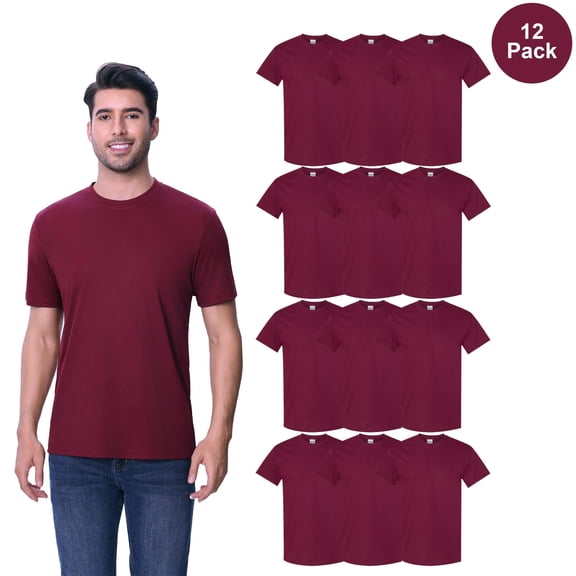 Gildan Men's T-Shirt, Durable 100 Cotton Classic Fit 12 Pack Casual Tee, Short Sleeve Maroon Shirt, S