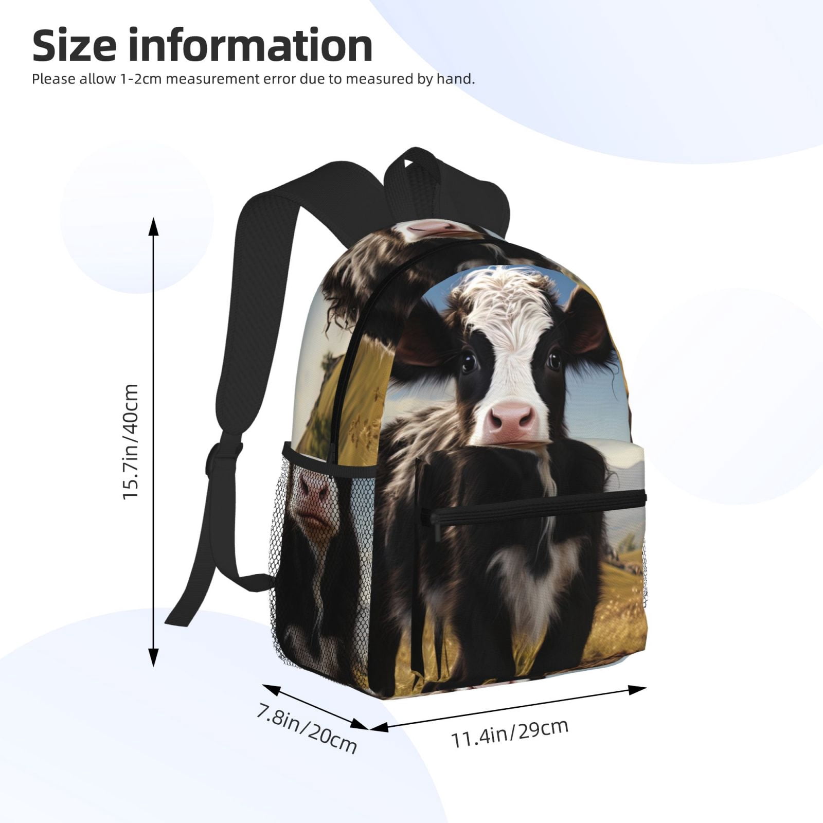 Ratiio Cute Prairie Cow Print Casual Backpack for Men and Women, Water Resistant Oxford Fabric School Bag Lightweight Travel Daypack