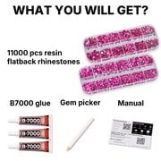 11000 Pcs Hot Pink 2-5mm Resin Flat Back Rhinestones with Clear Glue for Bedazzling Crafting Decorations Greeting Cards