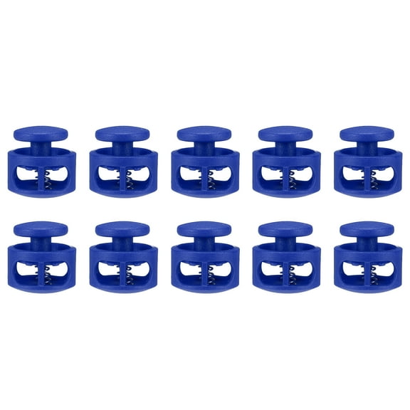 Uxcell 10pcs Plastic Cord Locks Double Hole Spring Toggle Stopper Clip Elastic Clasp Lock Fastener for Drawstring, Paracord, Blue
