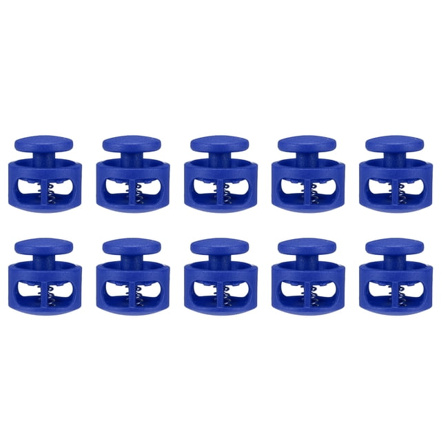 Uxcell 10 piezas de bloqueadores de cordón de plástico de doble orificio, clip de resorte, cierre de bloqueo para cordones, paracord, azul