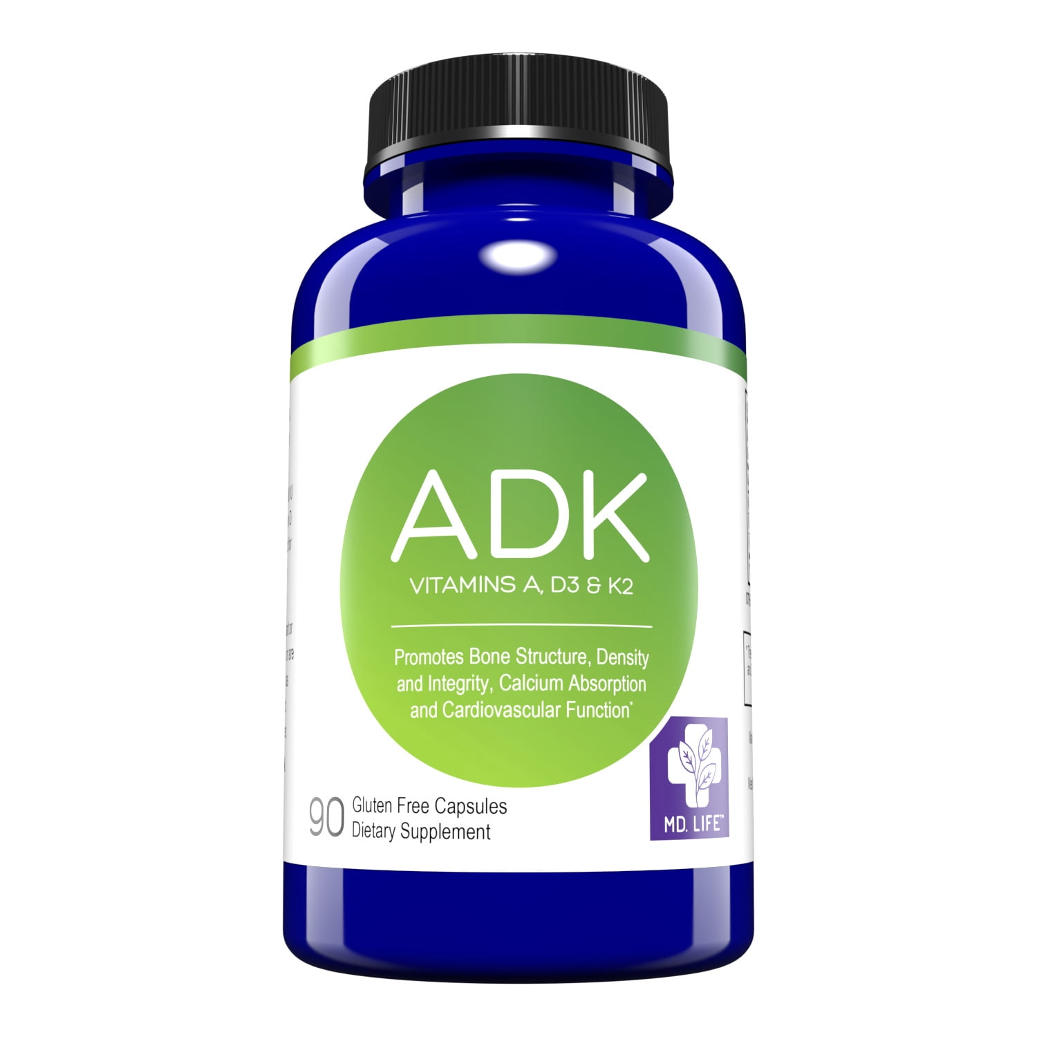 MD Life ADK Bone Health Support Vitamin A Vitamin D3 Vitamin K2 MK 