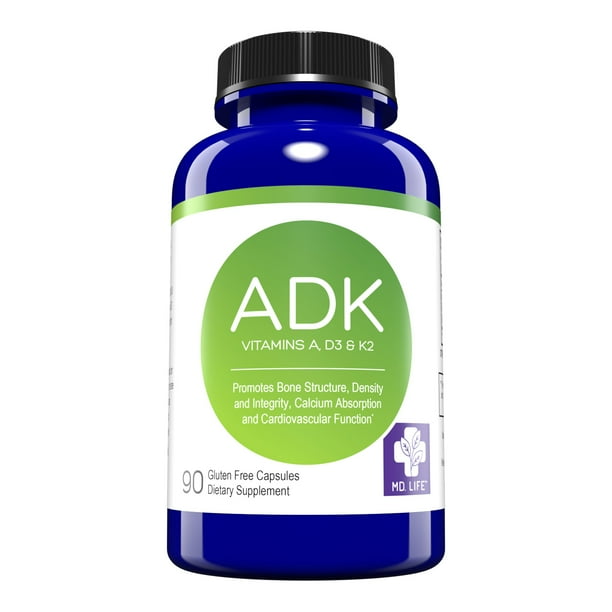 Md Life Adk Bone Health Support Vitamin A Vitamin D3 Vitamin K2 Mk 7 90 Ct Walmart Com Walmart Com