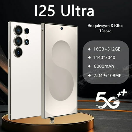 I25 Ultra 5G Unlocked Smartphone, 6.9" HD Screen, 16GB+512GB Android 14 Cell Phone, 8000mAh, 72MP+108MP Camera, Built in Pen, Dual SIM/Fingerprint Unlock/Face ID/GPS