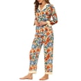 thumbnail image 4 of Womens Silk Pajamas Set Long Sleeves with Pants Lounge Satin Sleepwear S Apricot, 4 of 6