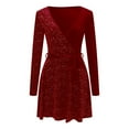 thumbnail image 6 of IWRICH Formal Sequin Velvet Mini Dress for Women Fashion Long Sleeve a Line Sparkly V Neck Glitter Short Dresses Red XXXXXL, 6 of 7