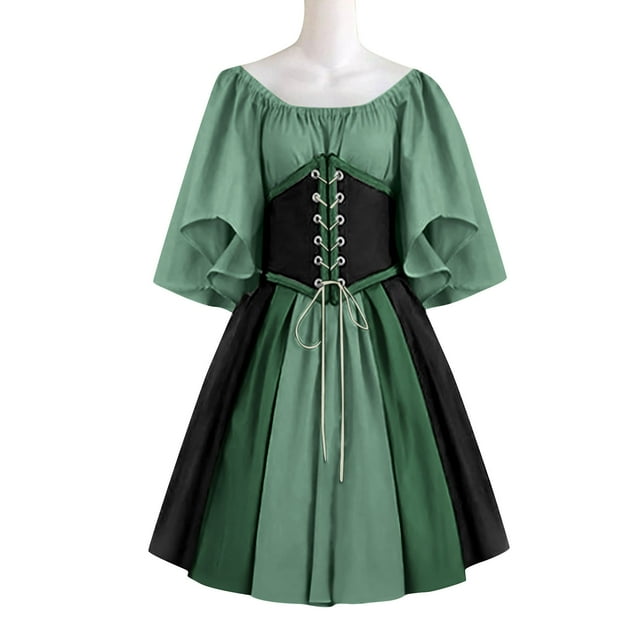 Robe Courte à Épaules Dénudées, Tenue de Fête Renaissance Médiévale Vintage à Manches Courtes, Robe Élégante et Confortable pour Femme